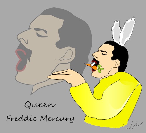 Cartoon: Berühmter Osterhase (medium) by Jochen N tagged queen,freddie,mercury,osterhase,hase,ostereier,ostern,möhre,karotte,rübe,zähne,playboy,ohren,karikatur