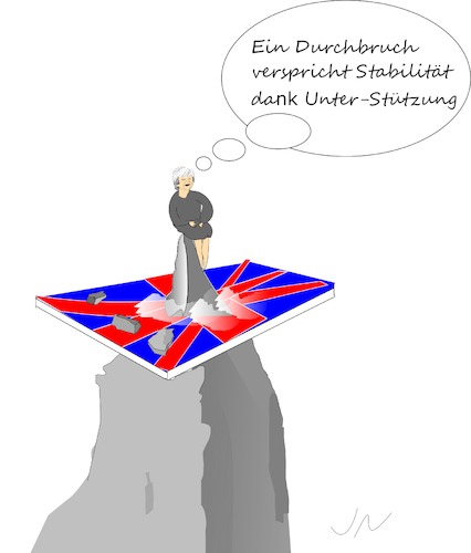 Cartoon: Brexit Durchbruch (medium) by Jochen N tagged theresa,may,brexit,england,uk,no,deal,eu,nordirland,tories,premier,durchbruch,stabilität,unterstützung,berg,fels,gipfel