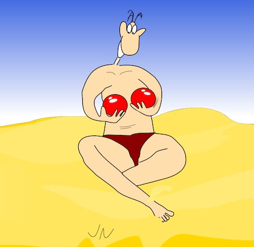 Cartoon: Busengrabscher (medium) by Jochen N tagged busengrabscher,busen,brust,sand,sonne,strand,badehose,sexy,bälle,nackt,erotik