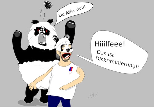 Cartoon: Cro (medium) by Jochen N tagged cro,rapper,sänger,panda,bär,diskriminierung,hilfe,maske