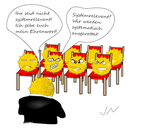 Cartoon: Ehrwürdig (medium) by Jochen N tagged besprechung,versammlung,gruppe,treffen,inzidenz,corona,pandemie,covid,19,systemrelevant,impfung,impfstoff,ehre,ehrenwort,tod,wut,ärger,stuhl,stühle