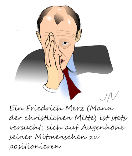 Cartoon: Friedrich Merz (medium) by Jochen N tagged cdu,vorsitz,parteivorsitz,laschet,röttgen,merkel,wahl,kanzlerkandidat,christlich,augenmaß,augenhöhe