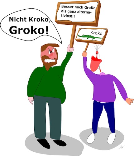 Cartoon: Groko (medium) by Jochen N tagged groko,grosse,koalition,spd,cdu,csu,merkel,schulz,bundestagswahl,regierung,opposition,sondierung,bundeskanzlerin,alternativ,alternativlos,demo,kroko