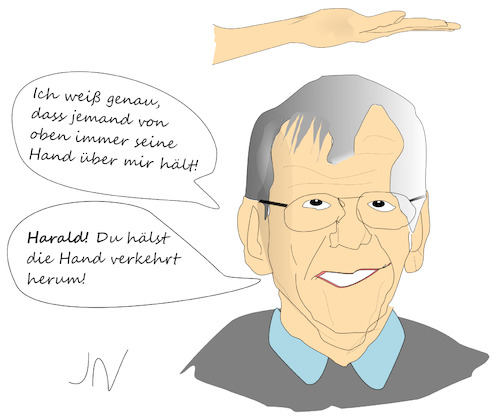 Cartoon: Herbert Feuerstein (medium) by Jochen N tagged entertainer,segen,forderung,fordern,geld,ansprüche,hand,gott,himmel,kirche,tod,harald,schmidt