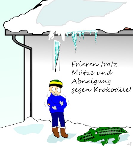 Cartoon: Jamaika Winter (medium) by Jochen N tagged jamaika,jamaikaaus,sondierung,merkel,schulz,cdu,csu,spd,regierung,wahl,wählen,groko,große,koalition,grüne,fdp,eis,eiszapfen,winter,kalt,kälte,dach,schnee,frost,frieren,zittern,bibbern,kroko,abneigung,furcht,abscheu,ekel