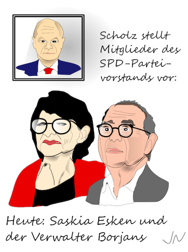 Cartoon: Kanzlerkandidat Scholz (medium) by Jochen N tagged vizekanzler,kanzler,bundeskanzler,bundestagswahl,spd,esken,walter,borjans,parteivorstand,vorstand,verwalter,parteivorsitz