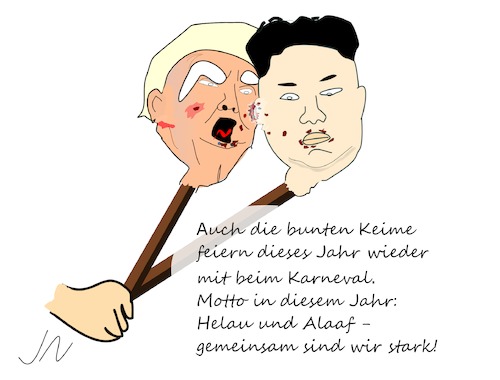 Cartoon: Karneval (medium) by Jochen N tagged karneval,fasching,kim,trump,keime,krankheit,helau,alaaf,rosenmontag,kostüm,spieß,feier,stark