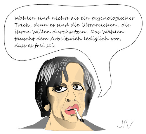 Cartoon: Klaus Kinski (medium) by Jochen N tagged wahl,wahlen,wahlkampf,bundestagswahl,laschet,merkel,baerbock,scholz,zitat,psychologie,trick,reich,arbeit,freiheit,zigarette