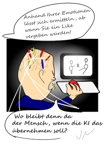 Cartoon: Likes (medium) by Jochen N tagged like,emotionen,maus,eeg,beliebtheit,verkabelung,resonanz,ki,künstliche,intelligenz,robot,digitalisierung,automatisierung,autonom,cartoon