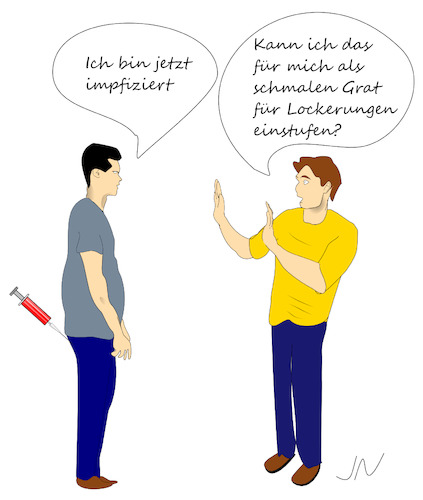 Cartoon: Lockerungen (medium) by Jochen N tagged stufenplan,öffnungen,inzidenz,lockerung,spahn,lockdown,corona,pandemie,impfen,impfung,infektion,ansteckung,spritze,abstand