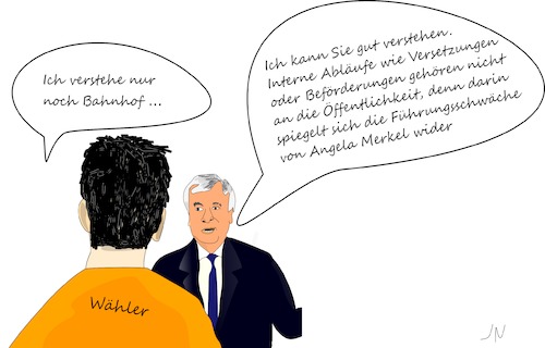 Cartoon: Maaßen (medium) by Jochen N tagged maaßen,verfassungsschutz,afd,cdu,seehofer,merkel,beförderung,versetzung,intern,führung,führungsschwäche