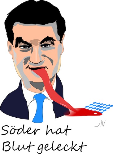 Cartoon: Markus Söder (medium) by Jochen N tagged markus,söder,blut,lecken,zunge,nachfolger,kandidat,rivale,seehofer,bayern,csu,wahl,wählen,ministerpräsident,macht,rücktritt