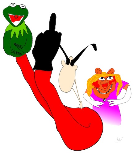 Cartoon: Miss Piggy empört (medium) by Jochen N tagged kermit,miss,piggy,muppets,stinkefinger,scherz,ulk,spaß,verarschung,angepisst,aggressiv,aufgebracht,erbost,böse,wütend,wut,zorn,hass