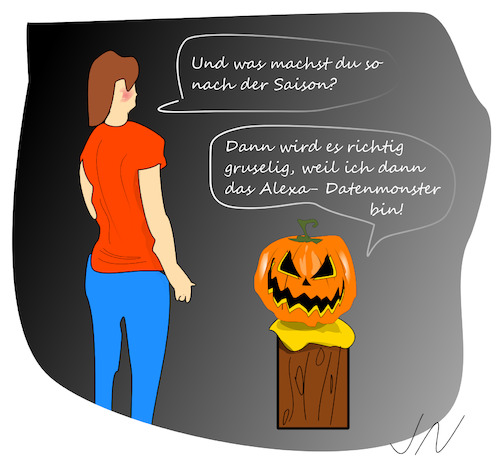 Cartoon: Monster (medium) by Jochen N tagged alexa,digitalisierung,datenschutz,daten,halloween,grusel,kürbis,saison,gespenst,geist,geister,horror,schreck