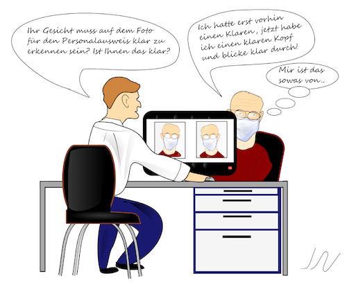 Cartoon: Neuer Personalausweis (medium) by Jochen N tagged amt,behörde,ausweis,pass,antrag,beamter,bürger,foto,gesicht,kopf,klar,egal,schreibtisch,pc,computer,alkohol,sucht,verwirrung