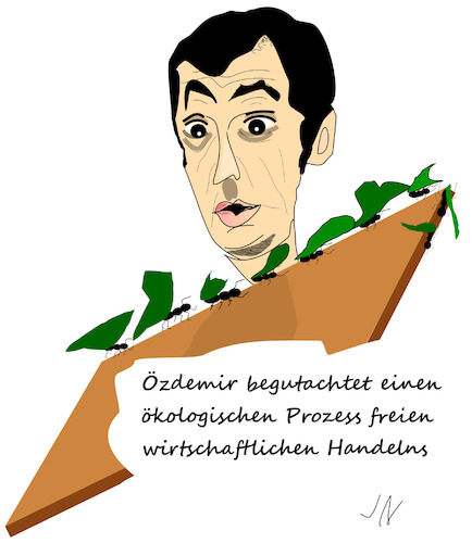 Cartoon: Özdemir (medium) by Jochen N tagged grüne,grün,bündnis,90,globalisierung,öko,umwelt,gutachten,begutachten,natur,handel,freihandel,wirtschaft,klimaschutz,ameise,blatt,blätter