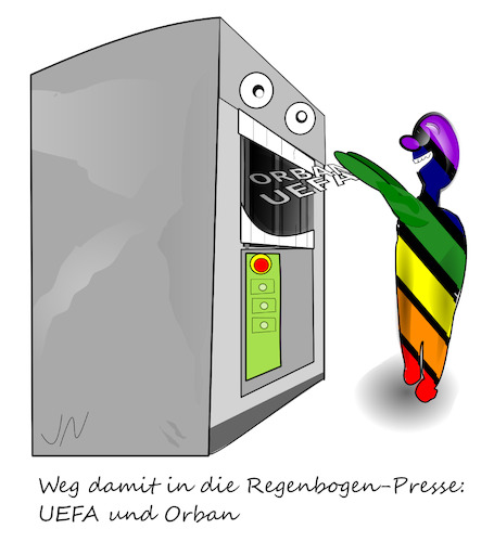 Cartoon: Regenbogen (medium) by Jochen N tagged muell,abfall,regenbogenpresse,presse,em,europameisterschaft,fußball,lgbtq,vielfalt,schwul,homosexuell,orban,ungarn,uefa,dfb