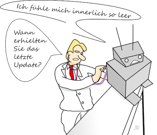 Cartoon: Roboter beim Arzt (medium) by Jochen N tagged arzt,doktor,untersuchung,abhören,patient,roboter,computer,software,update,innerlich,leer,gefühl,fühlen