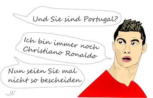 Cartoon: Ronaldo (medium) by Jochen N tagged christiano,ronaldo,fußball,wm,weltmeisterschaft,portugal,europameister,real,madrid,bescheiden