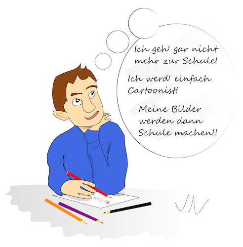 Cartoon: Schuljunge (medium) by Jochen N tagged schule,junge,cartoonist,zeichner,zeichnen,malen,traum,träumen,lernen,bildung,kinder,buntstift,abstand,corona,virus,covid,19,pandemie,coronakrise