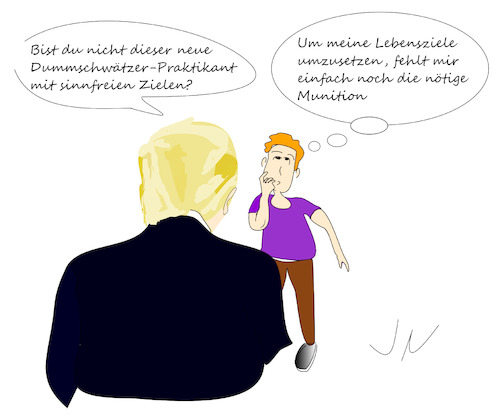 Cartoon: Trump (medium) by Jochen N tagged praktikum,praktikant,usa,präsident,weißes,haus,wahlkampf,dumm,sinnfrei,ziel,lebensziel,pistole,munition,motivation