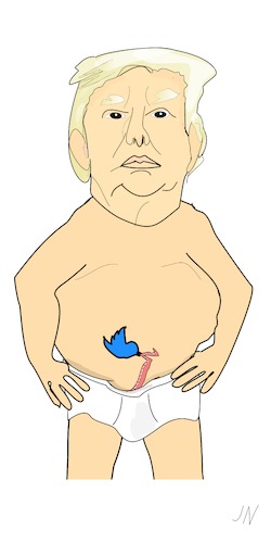 Cartoon: Trump Entmüllung (medium) by Jochen N tagged donald,trump,enthüllung,fire,fury,wolff,präsident,usa,bannon,twitter,tweet,entmüllung,schlüpfer,unterwäsche,nahrung,wurm,bandwurm,parasit,müll,vogel