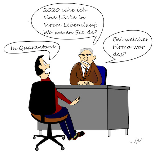 Cartoon: Vorstellungsgespräch (medium) by Jochen N tagged firma,karriere,job,stellenangebot,lebenslauf,arbeitgeber,chef,personalchef,mobbing,lücke,quarantäne,büro,drehstuhl,corona,virus,covid,19,pandemie,gesund,krank