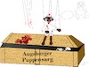 Cartoon: Augsburger Puppentod (small) by Jochen N tagged augsburger,puppenkiste,jim,knopf,lukas,halloween,sarg,marionette,skelett,menschenfresser,tod,blut,puppe,horror