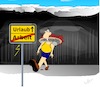 Cartoon: Ende im Gelände (small) by Jochen N tagged urlaub,ferien,arbeit,ortsausgang,ortseingang,blitz,gewitter,regen,wandern,wanderung,rucksack