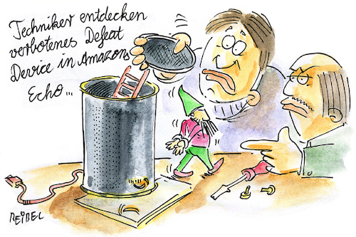 Cartoon: alexas echo (medium) by REIBEL tagged betrug,alexa,echo,amazon,defeat,device,aufklärung,unerlaubte,technik,betrug,alexa,echo,amazon,defeat,device,aufklärung,unerlaubte,technik