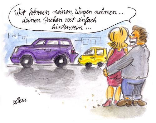 Cartoon: Darwinismus (medium) by REIBEL tagged auto,suv,gigantismus,paar,date,kleinwagen,verkehr,auto,suv,gigantismus,paar,date,kleinwagen,verkehr,mann,frau,macho,angeber