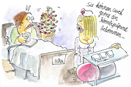 Cartoon: Dicke Pille (medium) by REIBEL tagged medizin,krankenhaus,pille,tablette,schlucken,krankenschwester,patient,viel,groß,medizin,krankenhaus,pille,tablette,schlucken,krankenschwester,patient,viel,groß