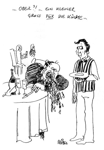 Cartoon: gast kommentar (medium) by REIBEL tagged restaurant,essen,kellner,gast,tisch,kotzen,teller,schmecken,gastro,genießen