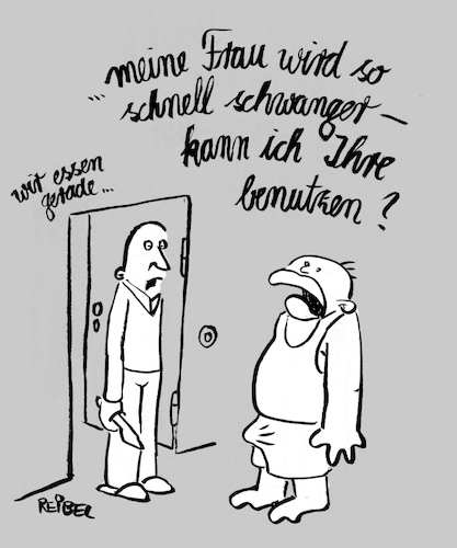 Cartoon: Graderaus (medium) by REIBEL tagged frau,nachbar,essen,tür,klingeln,ehefrau,mann,unterhemd,unterhose,treppenhaus,abendbrot,leihen