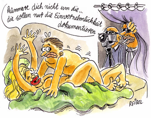 Cartoon: Intimreport 1 (medium) by REIBEL tagged schweden,einwilligung,prüfung,bett,paar,erlaubnis,einvernehmlich,recht,nein