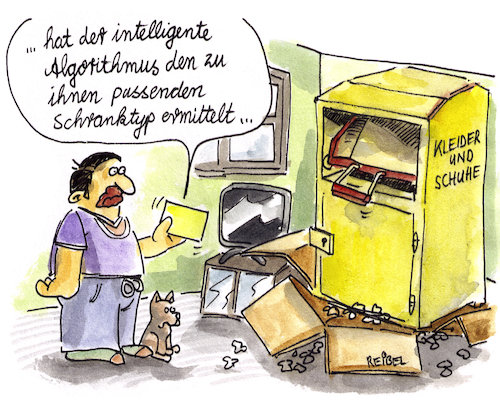 Cartoon: künstliche intelligenz (medium) by REIBEL tagged big,data,algorithmus,ki,künstliche,intelligenz,kleiderschrank,online,bestellung,handel,möbel,kunde,altkleider,big,data,algorithmus,ki,künstliche,intelligenz,kleiderschrank,online,bestellung,handel,möbel,kunde,altkleider