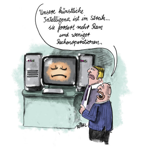 Cartoon: Menschmaschine (medium) by REIBEL tagged ki,künstliche,intelligenz,ai,computer,digitalisierung,streik,arbeit,menschmaschine,ki,künstliche,intelligenz,ai,computer,digitalisierung,streik,arbeit,menschmaschine