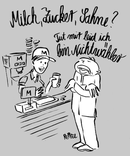 Cartoon: Nichtwähler (medium) by REIBEL tagged wahl,fastfood,imbiss,kaffee,verweigern,politik,wahljahr,wahl,fastfood,imbiss,kaffee,verweigern,politik,wahljahr