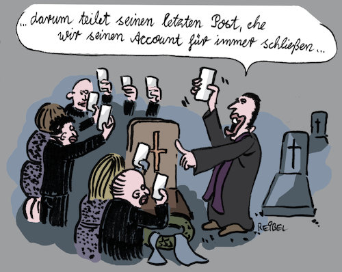 Cartoon: offline (medium) by REIBEL tagged grab,beerdigung,friedhof,smartphone,post,tweet,digital,erbe,internet,grab,beerdigung,friedhof,smartphone,post,tweet,digital,erbe,internet