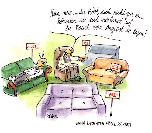 Cartoon: Psychiatercouch (medium) by REIBEL tagged psychiater,möbel,haus,couch,liegen,zuhören,beratung,angebot,psychiater,möbel,haus,couch,liegen,zuhören,beratung,angebot