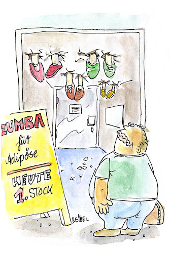 Cartoon: Risikosport (medium) by REIBEL tagged zumba,sport,abnehmen,dick,decke,einbrechen,kaputt,fitness,adipositas,zumba,sport,abnehmen,dick,decke,einbrechen,kaputt,fitness,adipositas