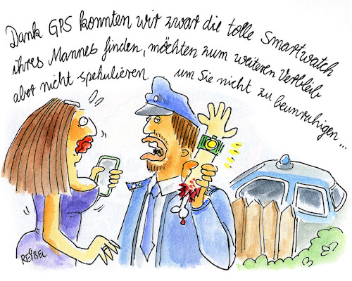 Cartoon: Smartwatch (medium) by REIBEL tagged smartwatch,gps,polizei,ortung,user,experience,smartwatch,gps,polizei,ortung,user,experience