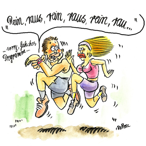 Cartoon: smartwatch (medium) by REIBEL tagged fitness,tracker,smartwatch,guide,anleitung,programm,joggen,peinlichkeit,fitness,tracker,smartwatch,guide,anleitung,programm,sex,joggen,peinlichkeit