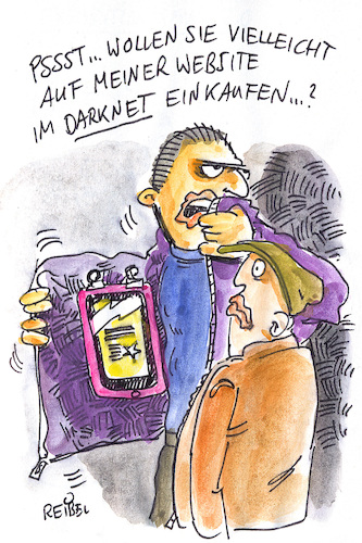 Cartoon: strassenverkauf (medium) by REIBEL tagged darknet,handel,strasse,anonym,dealer,sore,illegal,jacke,tablet,darknet,handel,strasse,anonym,dealer,sore,illegal,jacke,tablet