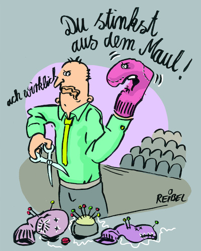 Cartoon: Toleranz (medium) by REIBEL tagged toleranz,mime,socke,puppe,toleranz,mime,socke,puppe
