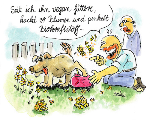 Cartoon: voll öko (medium) by REIBEL tagged umwelt,vegan,ernährung,ökologisch,bio,biodiesel,garten,hund,füttern,kraftstoff,umwelt,vegan,ernährung,ökologisch,bio,biodiesel,garten,hund,füttern,kraftstoff