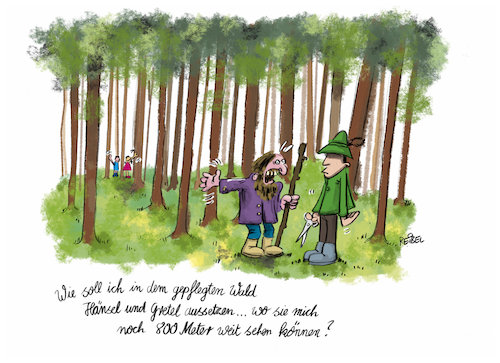 Cartoon: Waldmeister (medium) by REIBEL tagged märchen,hänsel,gretel,wald,förster,pflege,forst,ordnung,wild,wuchs,natur,schutz,umwelt,märchen,hänsel,gretel,wald,förster,pflege,forst,ordnung,wild,wuchs,natur,schutz,umwelt