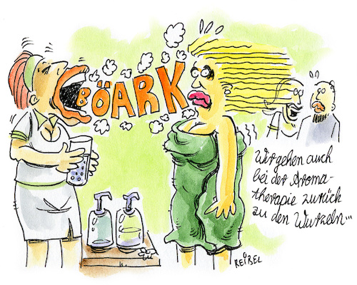 Cartoon: Wellness (medium) by REIBEL tagged aroma,therapie,wellness,kur,behandlung,aroma,therapie,wellness,kur,behandlung,mundberuch,rülpsen,alternativ,wurzeln