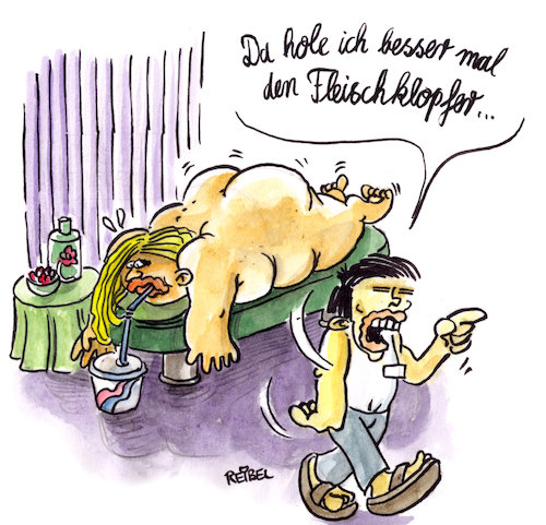 Cartoon: wellness (medium) by REIBEL tagged massage,wellness,fleisch,dick,schwer,nackt,liege,muskel,massage,wellness,fleisch,dick,schwer,nackt,liege,muskel