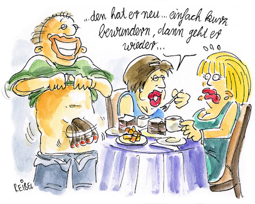 Cartoon: Zuwachs (medium) by REIBEL tagged plastische,chirurgie,operation,schönheit,minderwertigkeitskomplex,kaffeekränzchen,smalltalk,frauen,ehemann